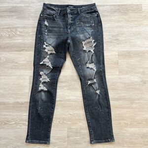 Judy Blue Distressed Black Boyfriend Fit Skinny Jeans Women's-Size 30